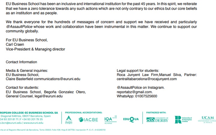 EU Business School Updated Statement about the criminal complaint against Ahmed Zaki, student accused of over 50 sexual crimes